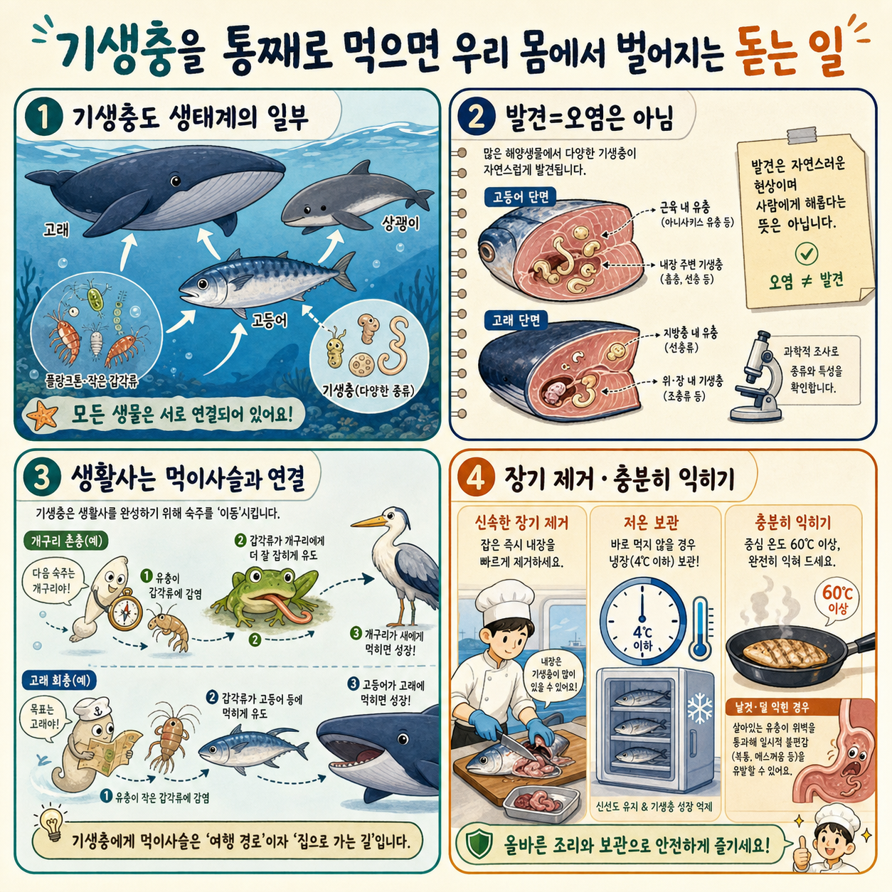 기생충을 통째로 먹으면 우리 몸에서 벌어지는 돋는 일 내용을 설명하는 본문 이미지