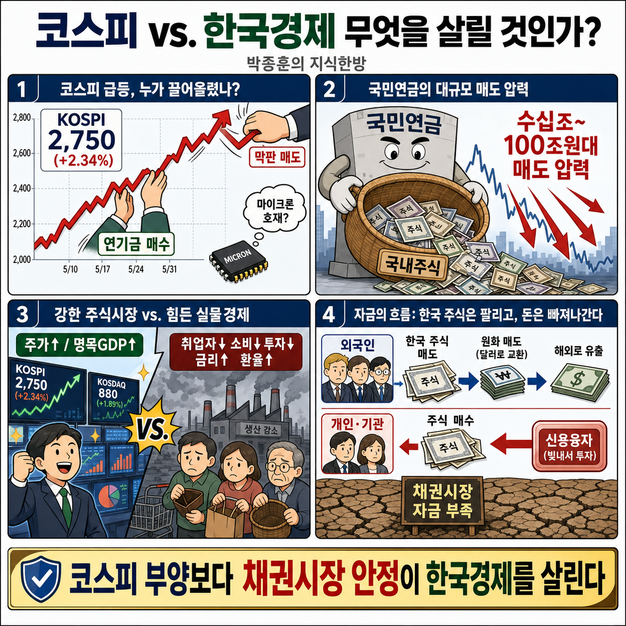 코스피 vs. 한국경제 무엇을 살릴 것인가? (박종훈의 지식한방) 내용을 설명하는 본문 이미지