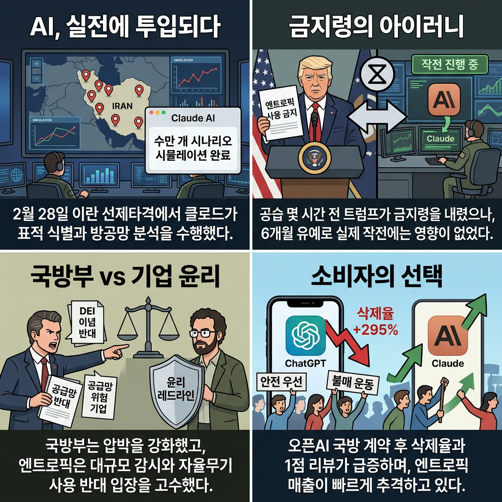 미 국방부 vs 앤트로픽... AI 안전을 놓고 벌인 전쟁 / 오그랲 / 비디오머그 내용을 설명하는 본문 이미지