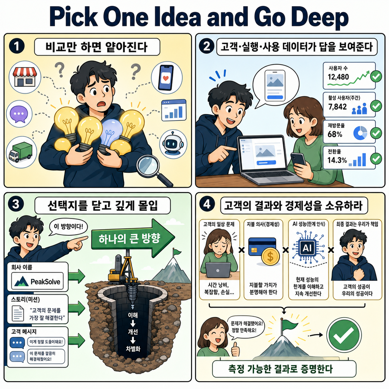 Pick One Idea and Go Deep 내용을 설명하는 본문 이미지