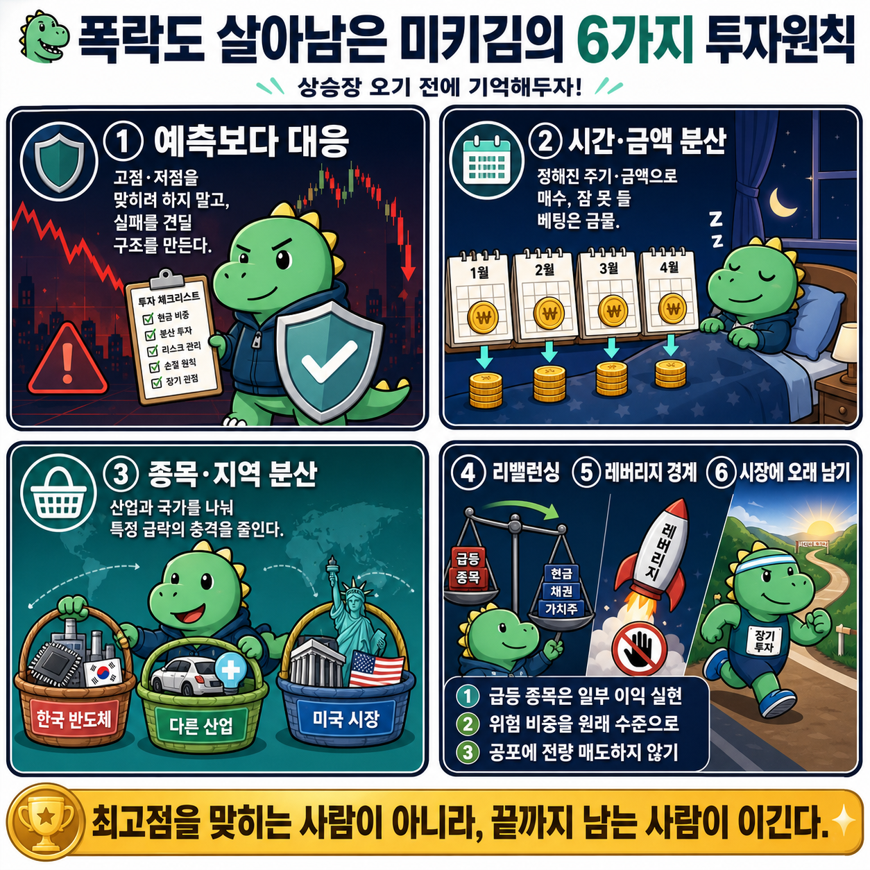 🦖 폭락도 살아남은 미키김의 6가지 투자원칙 (상승장 오기 전에 기억해두자!) 내용을 설명하는 본문 이미지