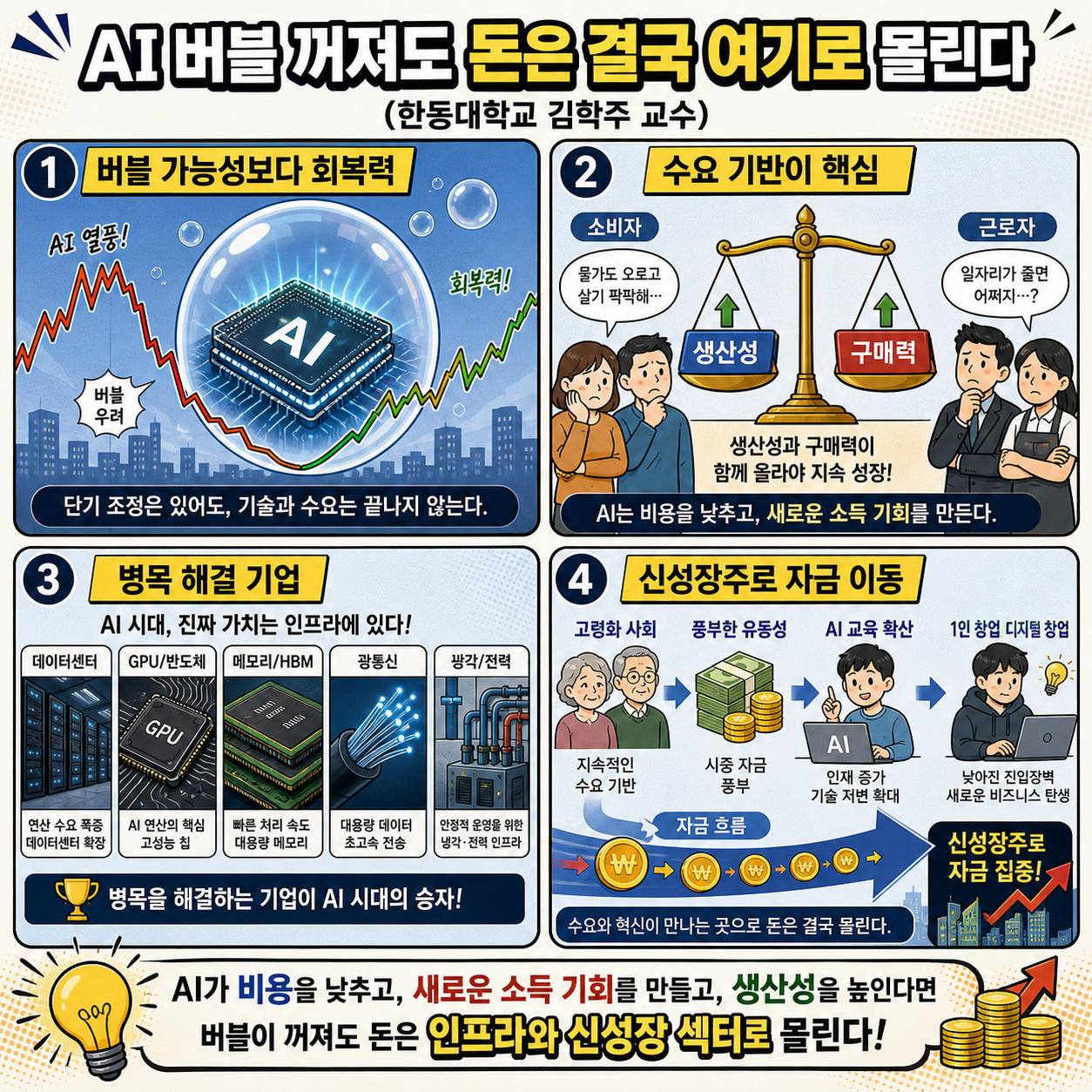 AI 버블 꺼져도 돈은 결국 여기로 몰린다 (한동대학교 김학주 교수) 내용을 설명하는 본문 이미지