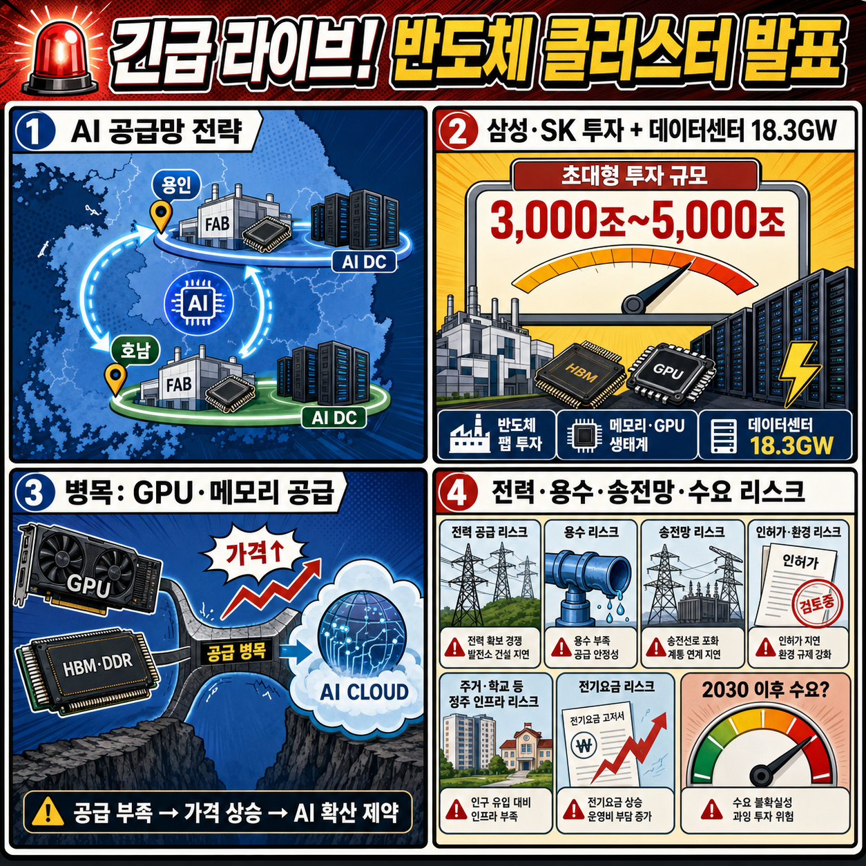 🚨긴급 라이브! 반도체 클러스터 발표, 삼전·닉스 포함 총 5000조 투자, 반도체 올인한다 [딥순우] 내용을 설명하는 본문 이미지