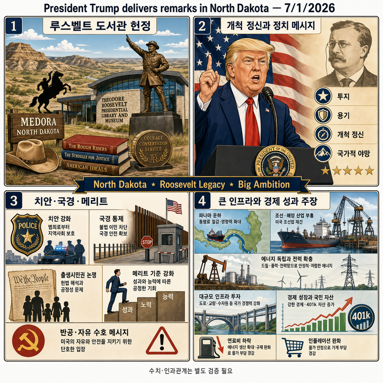 President Trump delivers remarks in North Dakota — 7/1/2026 내용을 설명하는 본문 이미지