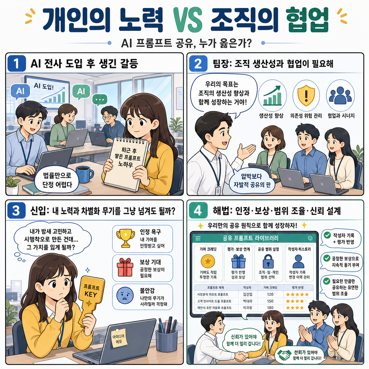 개인의 노력 VS. 조직의 협업: AI 프롬프트 공유 거절, 누가 옳은가? 내용을 설명하는 본문 이미지