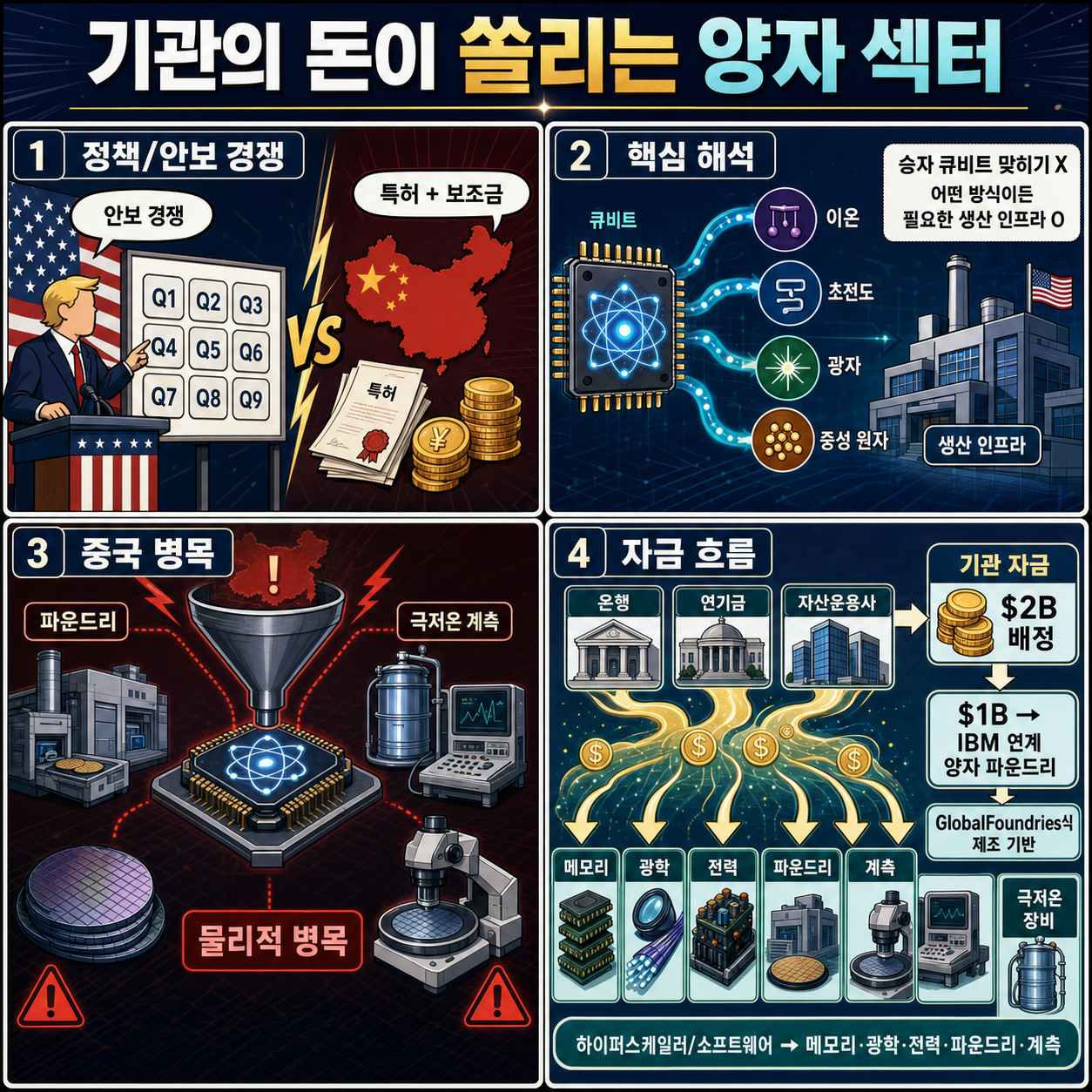 기관의 돈이 쏠리는 양자 섹터, 트럼프가 찍은 9개 기업 내용을 설명하는 본문 이미지