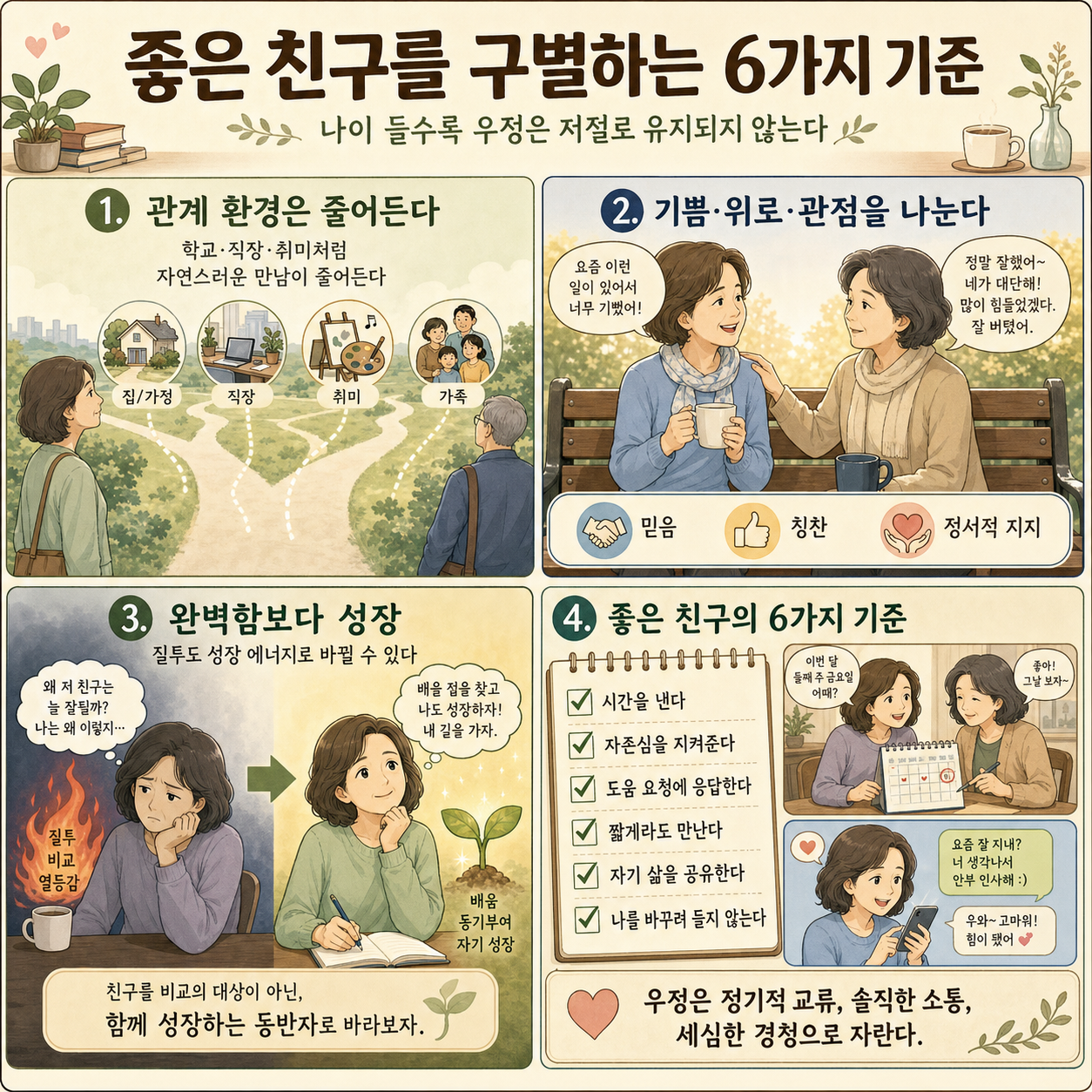 이호선 상담가가 말하는 좋은 친구 구별하는 법 6가지『이호선의 나이들수록: 관계편』책리뷰 내용을 설명하는 본문 이미지