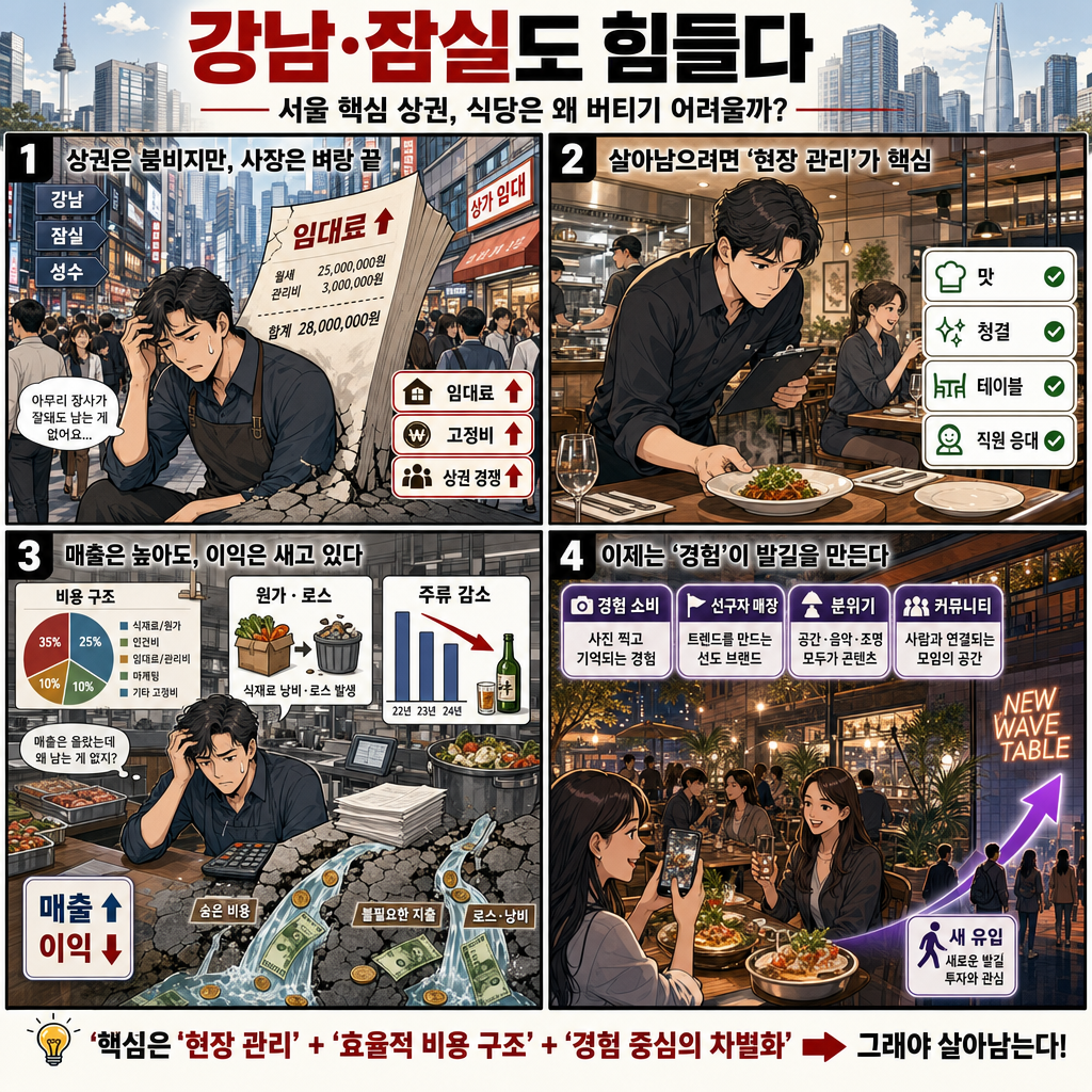 강남, 잠실도 힘들다" 서울 상권이 몰락하는 진짜 이유 내용을 설명하는 본문 이미지
