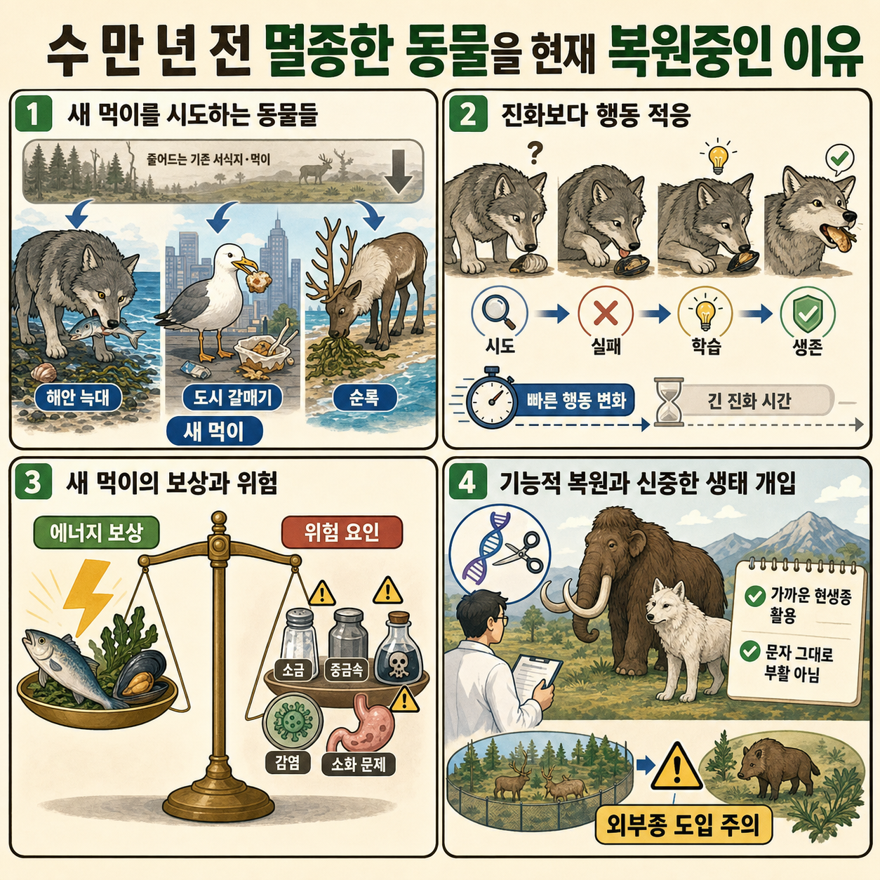 수 만 년 전 멸종한 동물을 현재 복원중인 이유 내용을 설명하는 본문 이미지