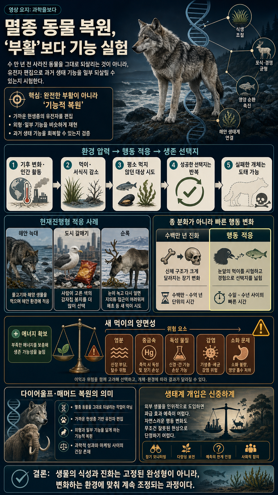 수 만 년 전 멸종한 동물을 현재 복원중인 이유 내용을 설명하는 본문 이미지