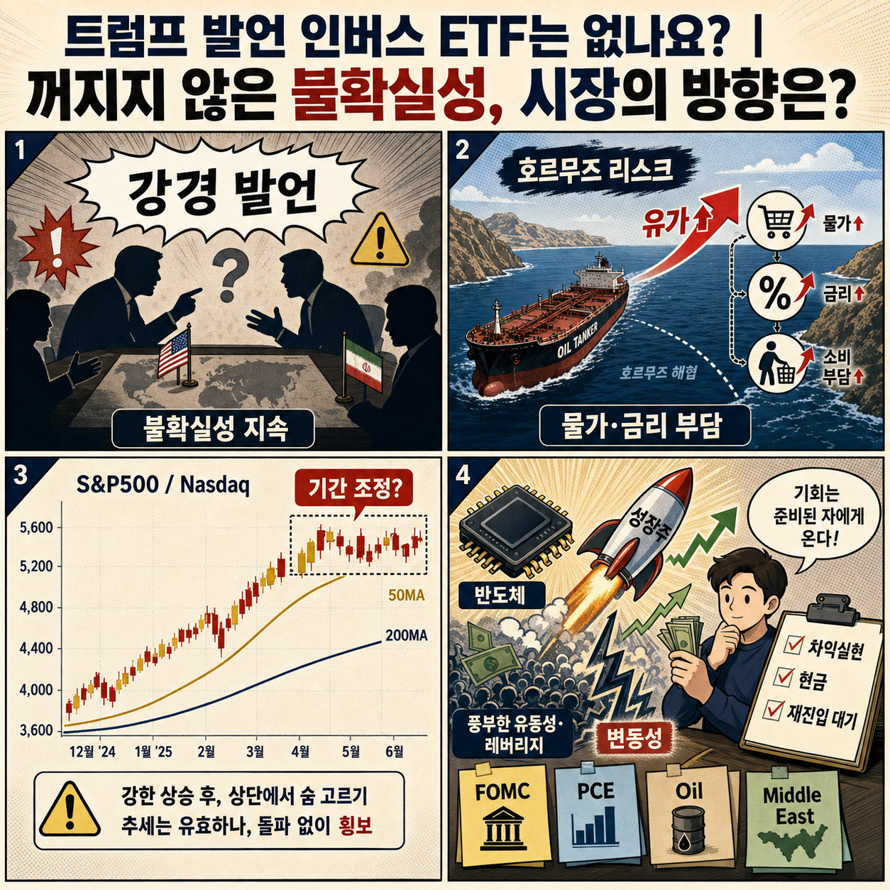 트럼프 발언 인버스 ETF는 없나요?ㅣ꺼지지 않은 불확실성, 시장의 방향은? 내용을 설명하는 본문 이미지