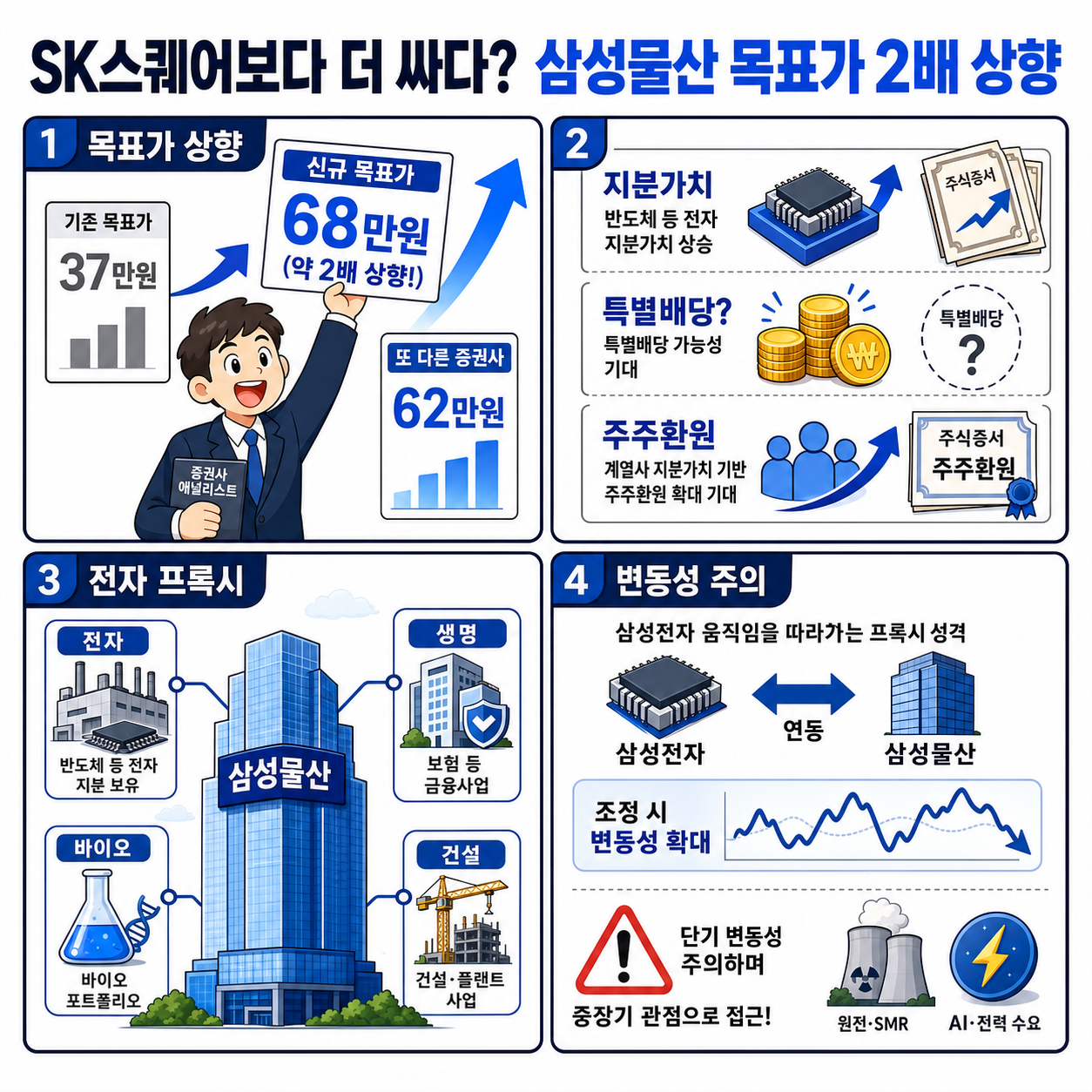 SK스퀘어보다 더 싸다, 증권사가 삼성물산 목표가를 두 배 올린 이유 (김열매 대표) ㅣ 마켓포커스 260624 내용을 설명하는 본문 이미지
