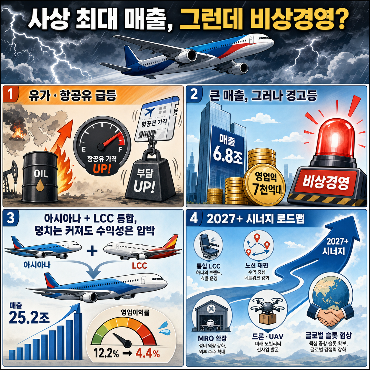 사상 최대 매출 찍고 ''비상경영'' 선언한 대한항공, 아시아나 합병의 숨겨진 재무 잔혹사ㅣ 재보자 내용을 설명하는 본문 이미지