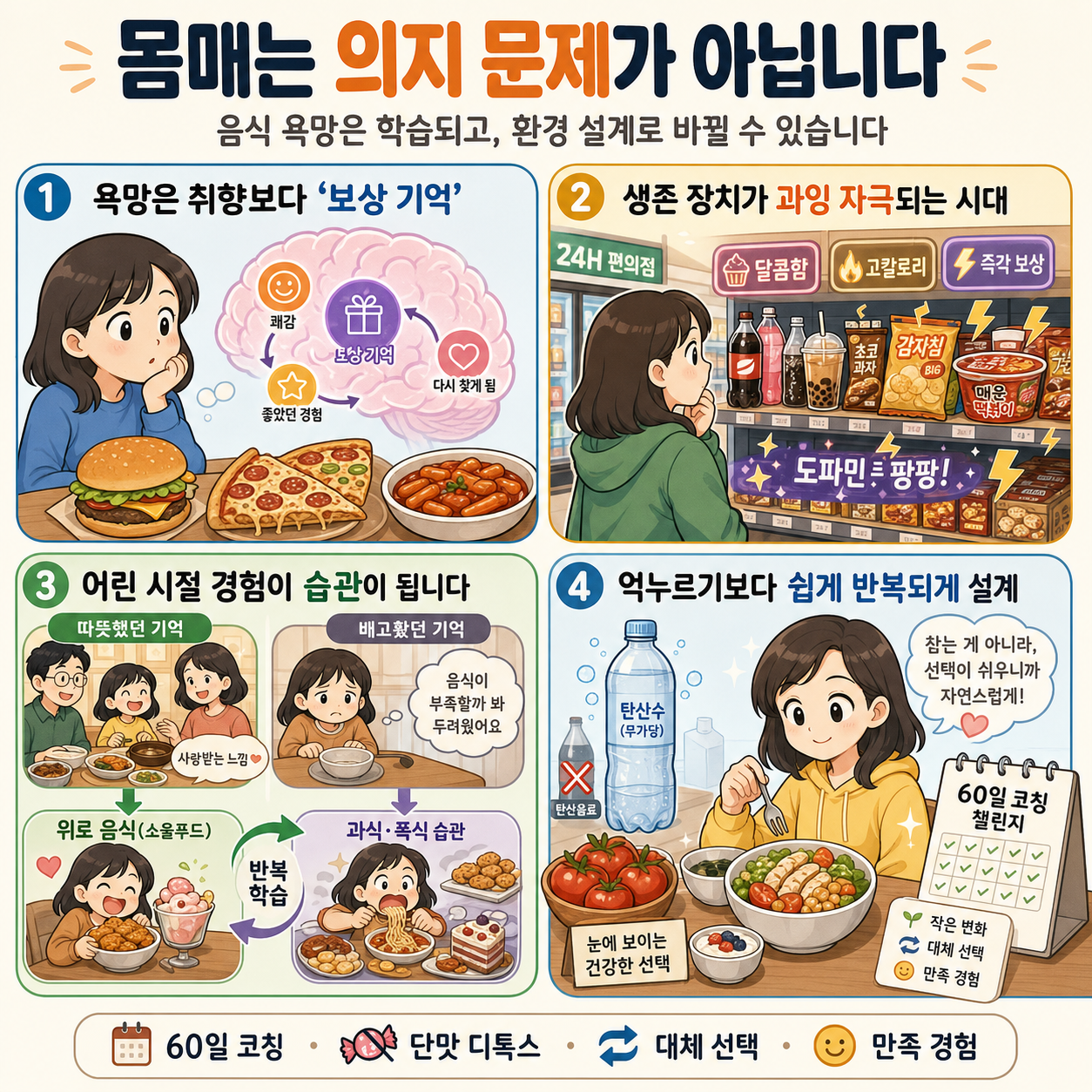 몸매는 의지 문제가 아닙니다" 서울대 의대 교수가 연구한 ''60일 코칭''의 비밀 내용을 설명하는 본문 이미지