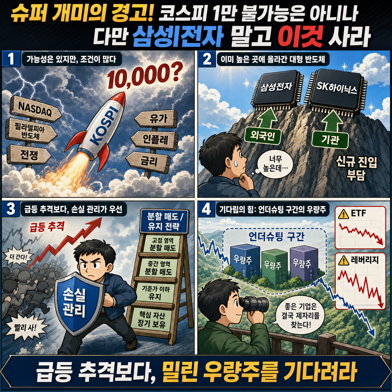 슈퍼 개미의 경고! 코스피 1만 불가능은 아니나 다만 삼성전자 말고 이것 사라 내용을 설명하는 본문 이미지