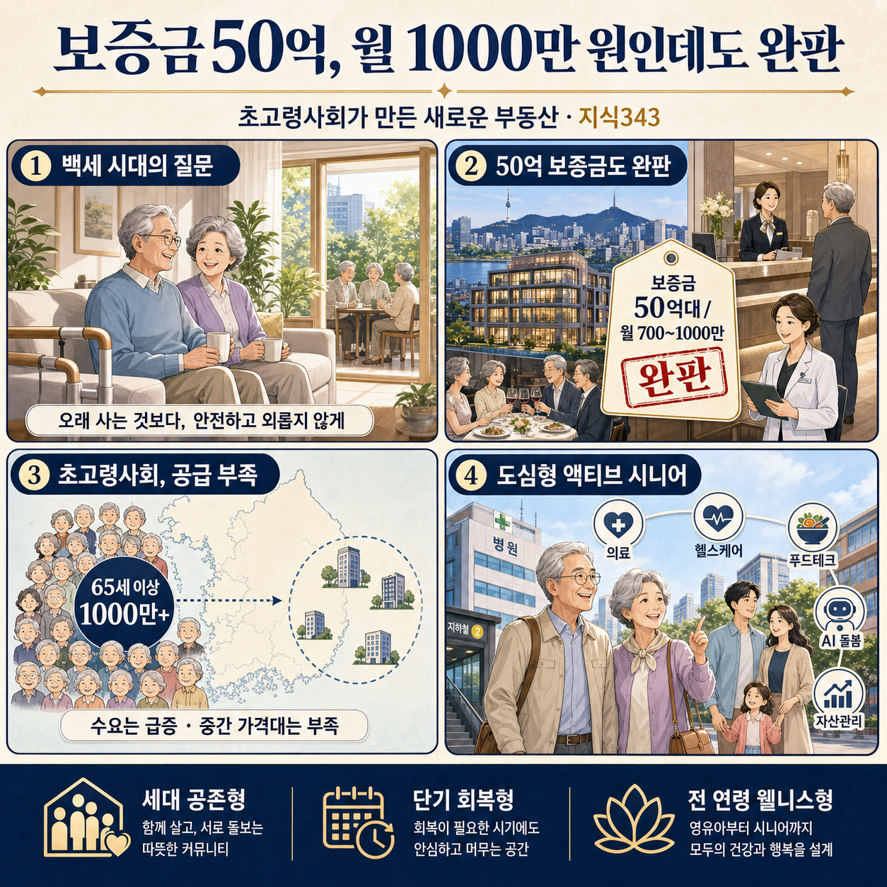 보증금 50억, 월 1000만 원인데도 완판ㅣ초고령사회가 만든 새로운 부동산ㅣ지식343 내용을 설명하는 본문 이미지