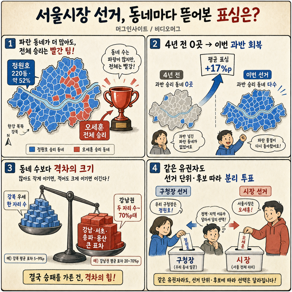 서울시장 선거, 동네마다 뜯어본 표심은? / 머그인사이트 / 비디오머그 내용을 설명하는 본문 이미지