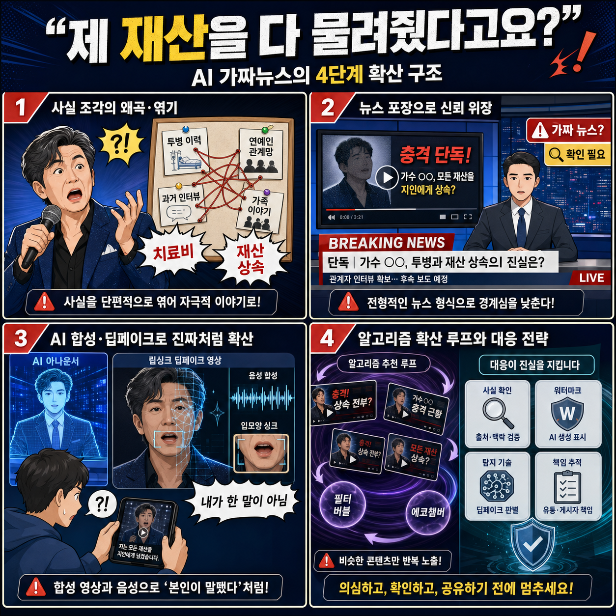 제 재산을 다 물려줬다고요?" 가수 진성이 직접 밝힌 황당한 AI 가짜뉴스 내용을 설명하는 본문 이미지