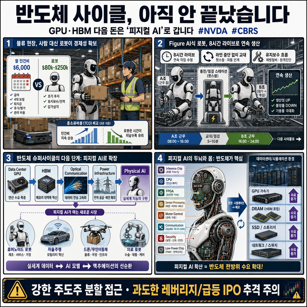 반도체 사이클, 아직 안 끝났습니다" GPU·HBM 다음 돈은 ''피지컬 AI''로 갑니다 #NVDA #CBRS 내용을 설명하는 본문 이미지
