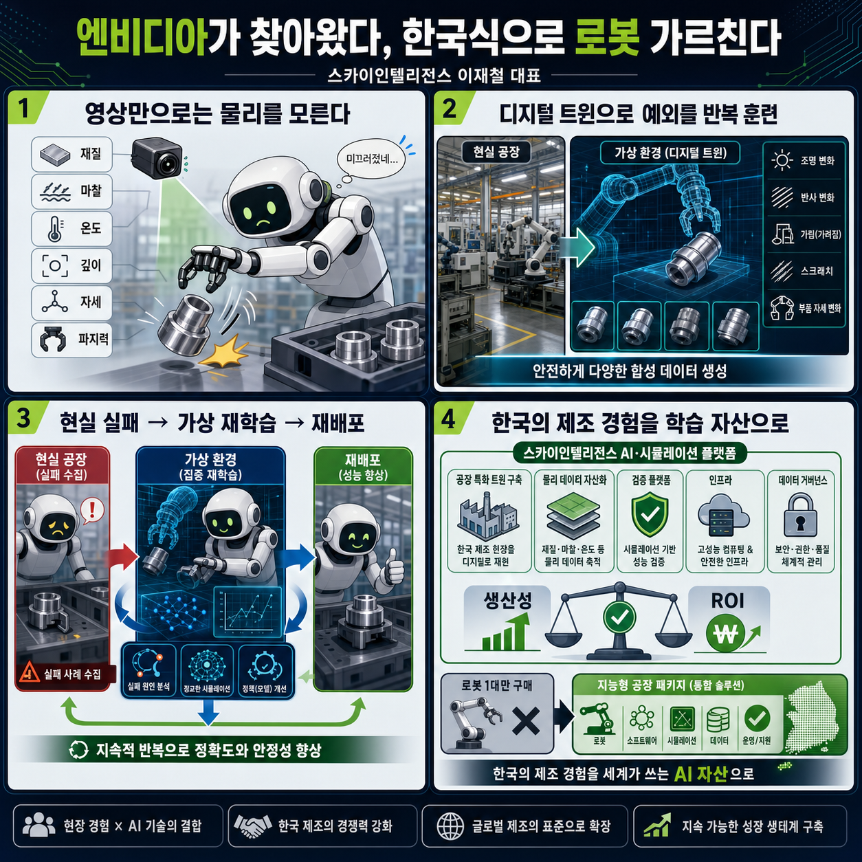 엔비디아가 찾아왔다 한국식으로 로봇 가르친다 (스카이인텔리전스 이재철 대표) 내용을 설명하는 본문 이미지