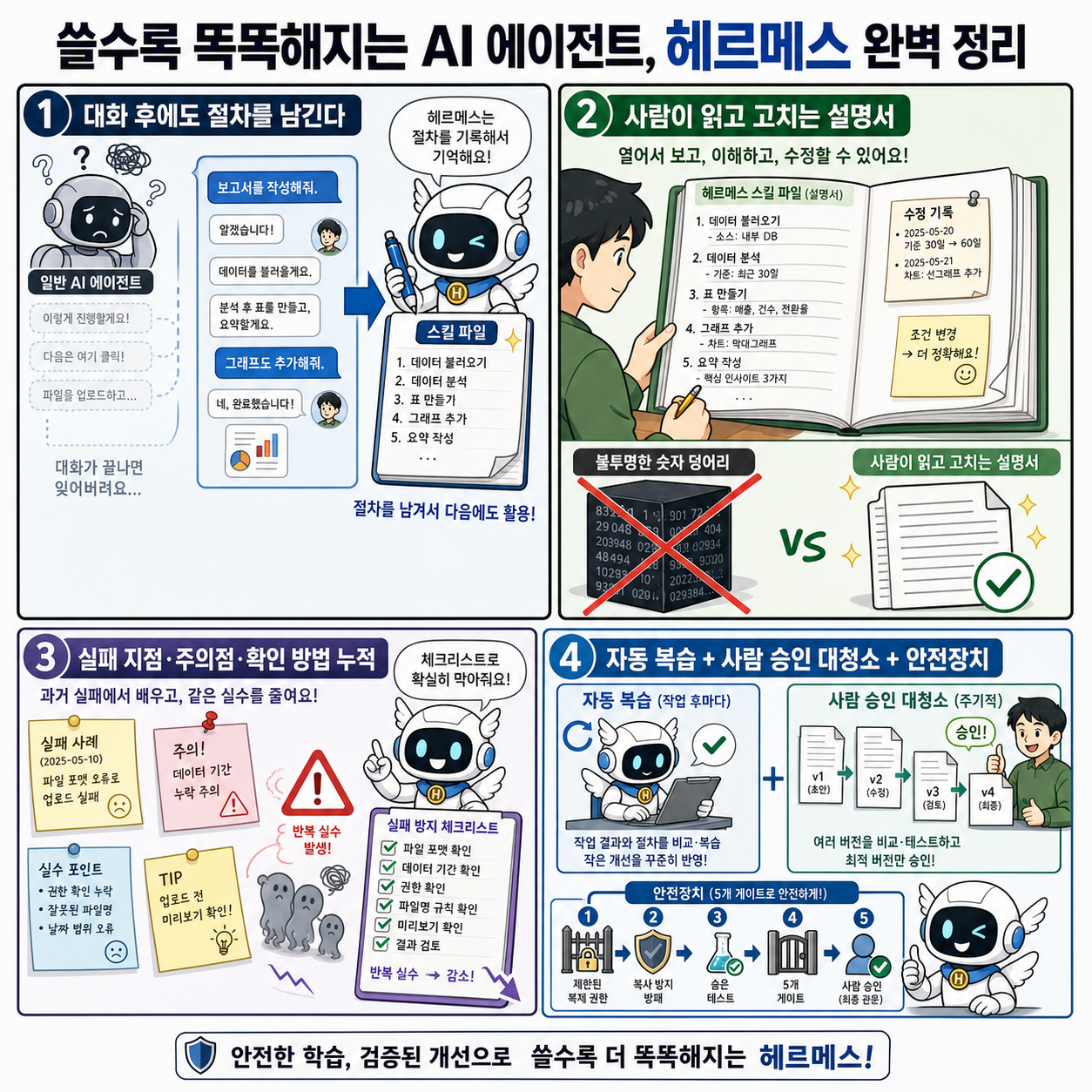 쓸수록 똑똑해지는 AI 에이전트, 헤르메스 완벽 정리 내용을 설명하는 본문 이미지