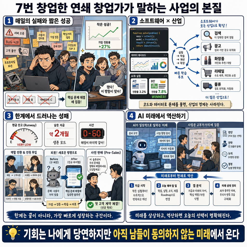 7번 창업한 연쇄 창업가가 말하는 사업의 본질 내용을 설명하는 본문 이미지
