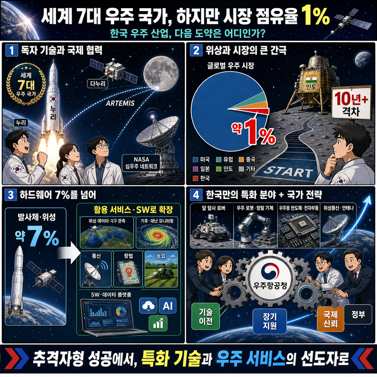 세계 7대 우주 국가 들어섰지만…시장 점유율 1%에 불과한 한국 우주 산업의 현실 내용을 설명하는 본문 이미지