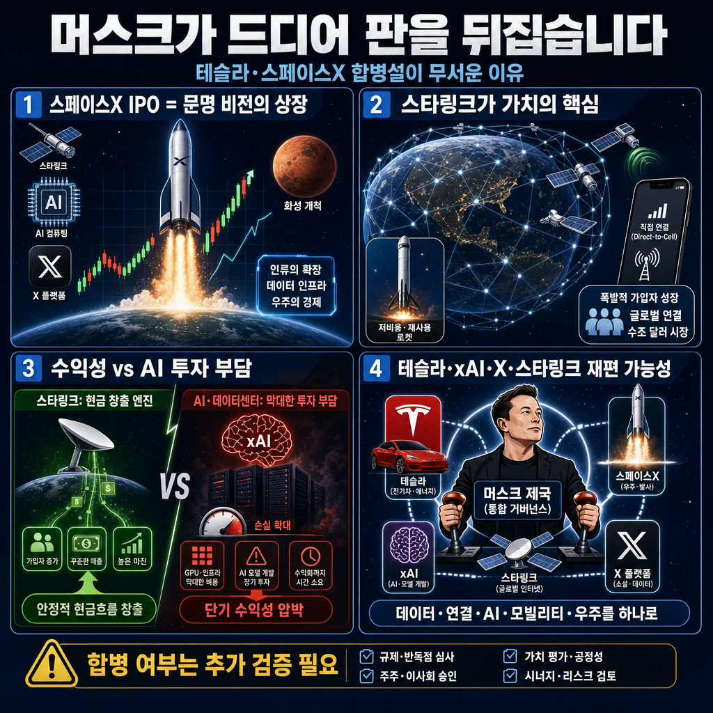 머스크가 드디어 판을 뒤집습니다, 테슬라와 스페이스X 합병설이 무서운 이유ㅣ정주용 의장 [풀영상] 내용을 설명하는 본문 이미지
