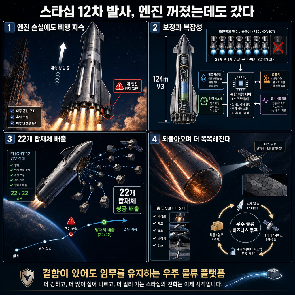 스타십 12차 발사, 엔진 꺼졌는데도 갔다 내용을 설명하는 본문 이미지