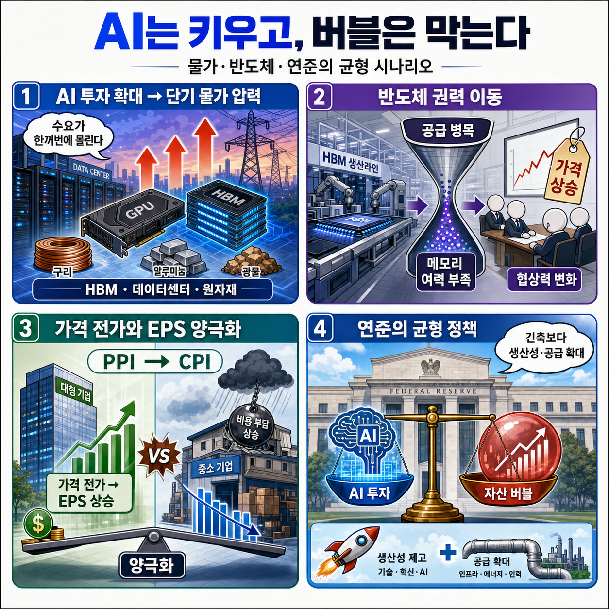 [지식뉴스] "버블은 막아야죠, 그런데 AI는 더 키웁니다"…"물가 너무 높다"던 케빈 워시가 숨긴 진짜 시나리오 (ft.성상현 부부장) / 교양이를부탁해 / 1편 내용을 설명하는 본문 이미지