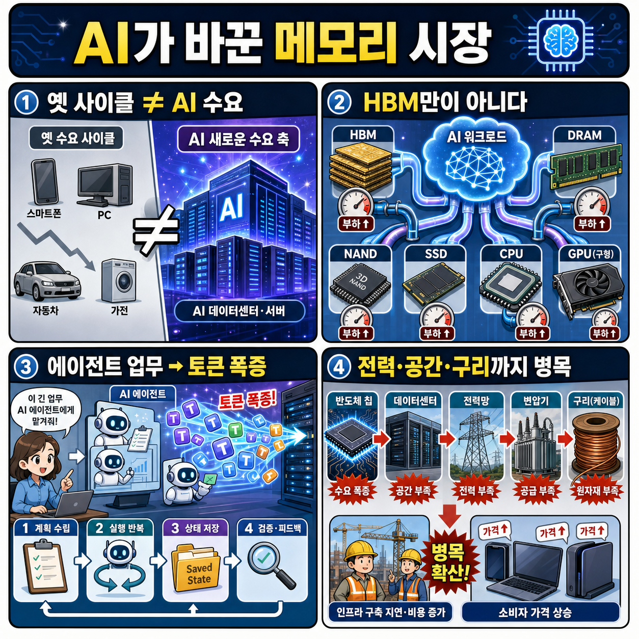 [지식뉴스] "반도체 폭락에 속으면 안 돼"…이제 사이클은 끝났습니다, AI가 만든 메모리 시장의 진짜 비밀 (ft.강정수 블루닷AI연구소) / 교양이를 부탁해 내용을 설명하는 본문 이미지