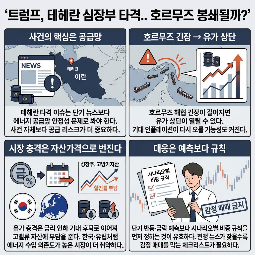 트럼프, 테헤란 심장부 타격.. 호르무즈 봉쇄될까? (박종훈의 지식한방) 내용을 설명하는 본문 이미지
