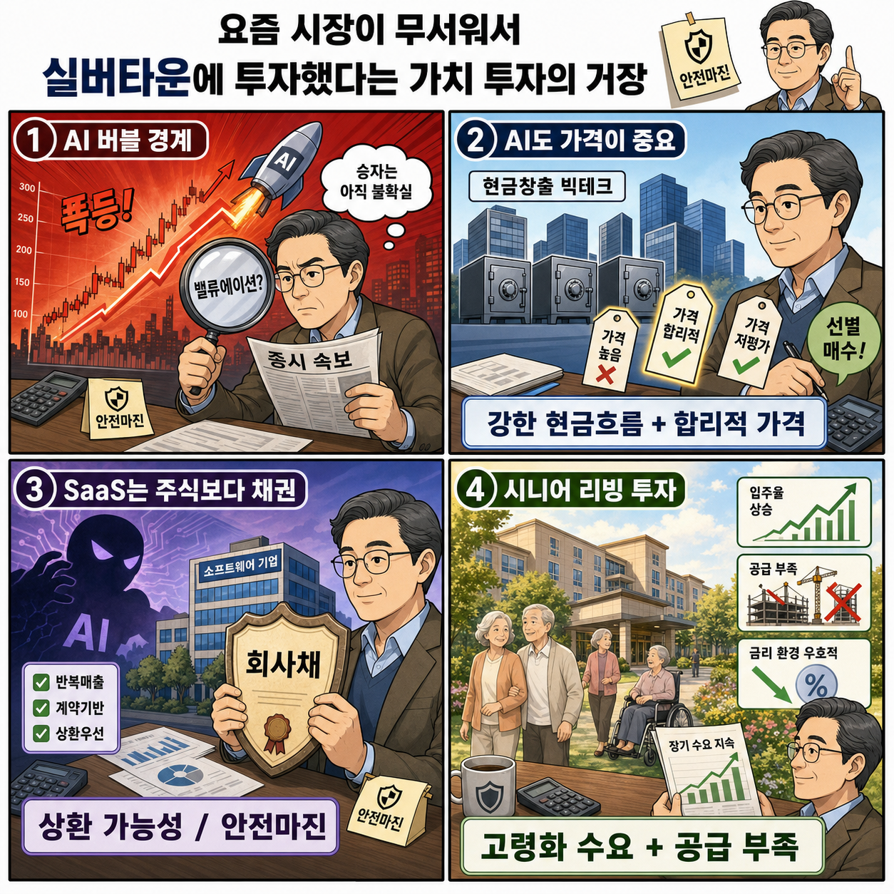 요즘 시장이 무서워서 실버타운에 투자했다는 가치 투자의 거장 내용을 설명하는 본문 이미지