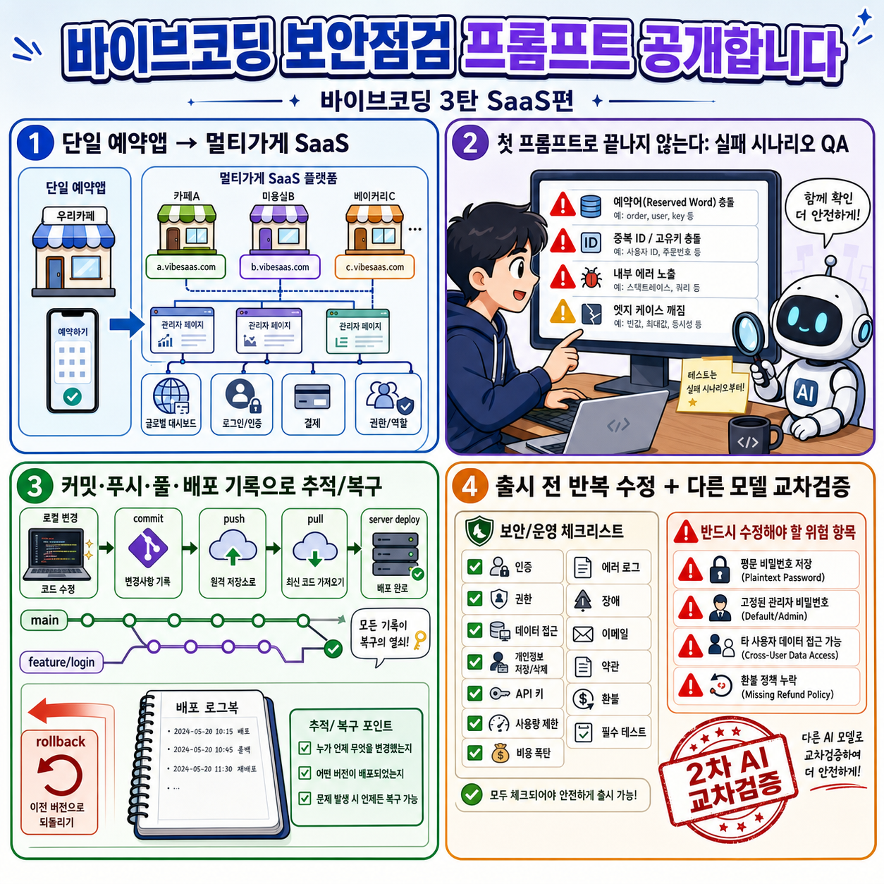 바이브코딩 보안점검 프롬프트 공개합니다 - 바이브코딩 3탄 SaaS편 내용을 설명하는 본문 이미지