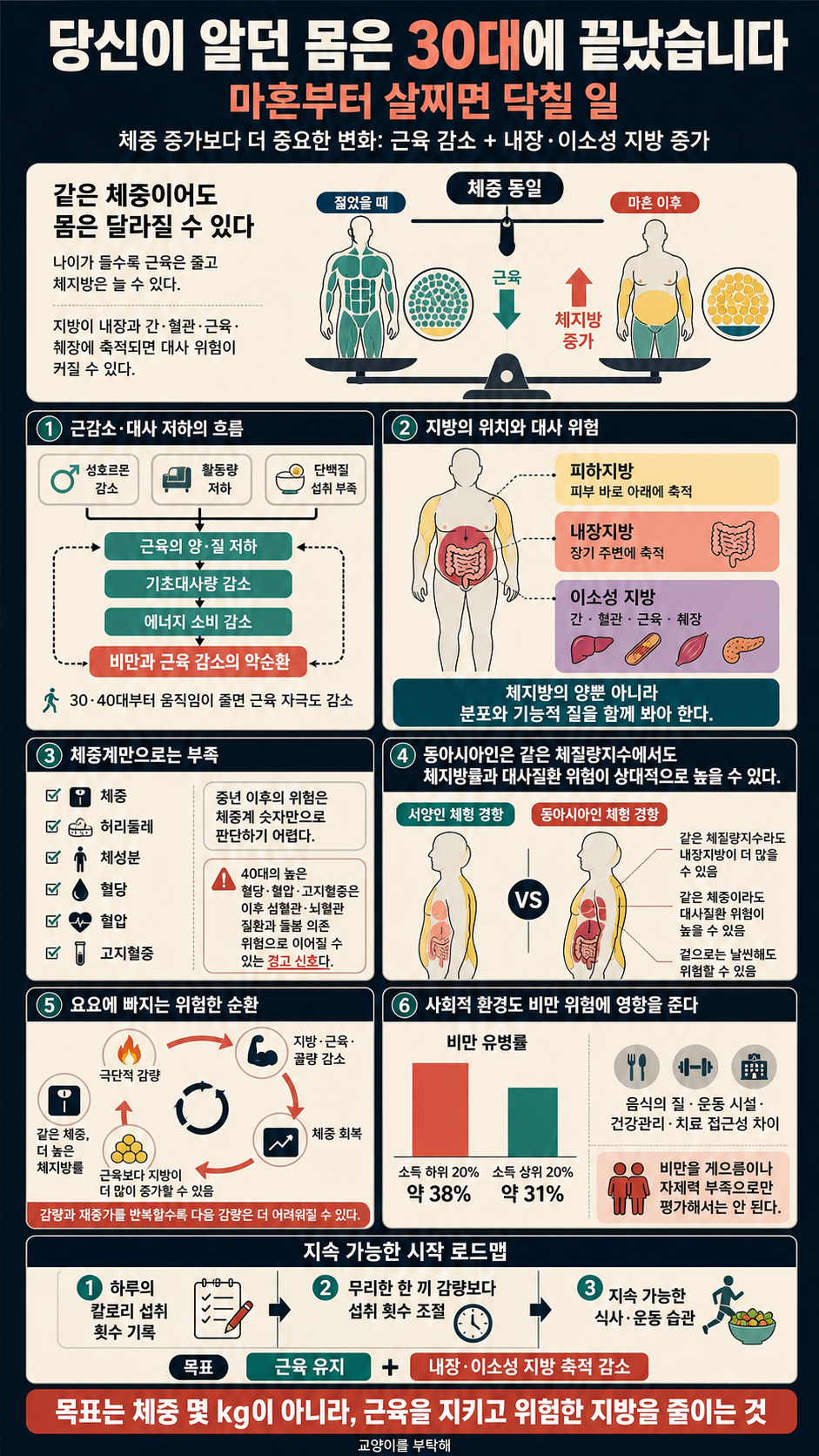 [지식뉴스] "당신이 알던 몸은 30대에 끝났습니다"...마흔부터 살찌면 닥칠 일 / 교양이를 부탁해 내용을 설명하는 본문 이미지