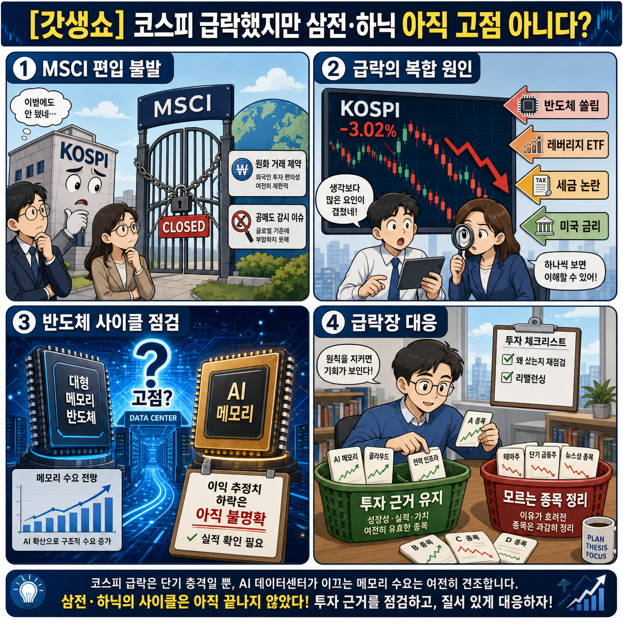 [갓생쇼] 코스피 급락했지만 삼전·하닉 아직 고점 아니다? with 염승환 LS증권 이사｜KBS260624 방송 내용을 설명하는 본문 이미지