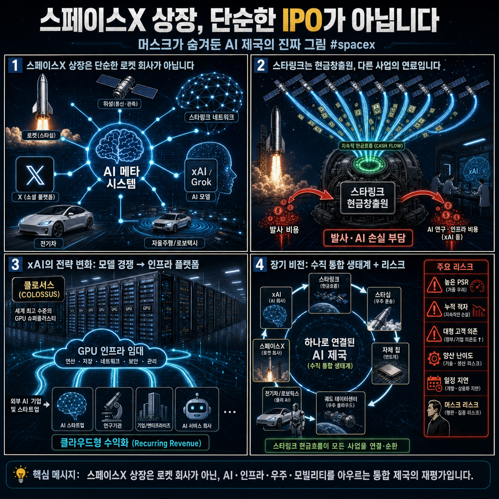 스페이스X 상장, 단순한 IPO가 아닙니다" 머스크가 숨겨둔 AI 제국의 진짜 그림 #spacex 내용을 설명하는 본문 이미지